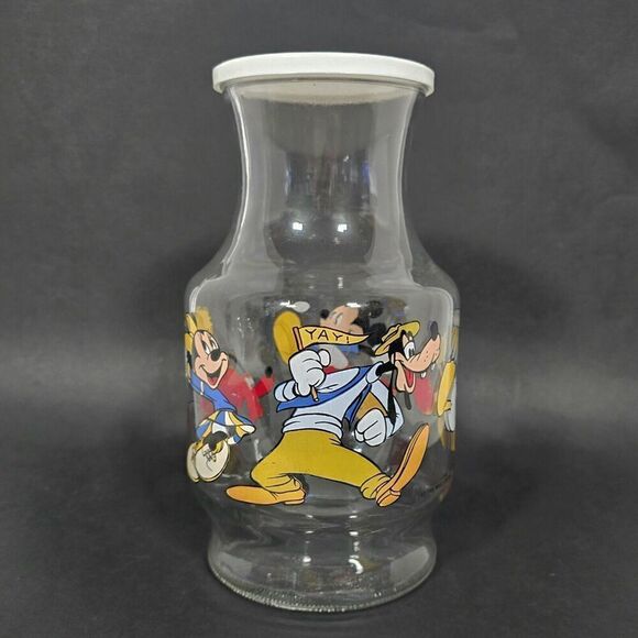 Vtg Anchor Hocking Walt Disney Juice Carafe w Lid Mickey Mouse And Friends USA - Picture 3 of 12